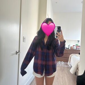 Aritzia Plaid Button-Up Shirt - Blue and Red